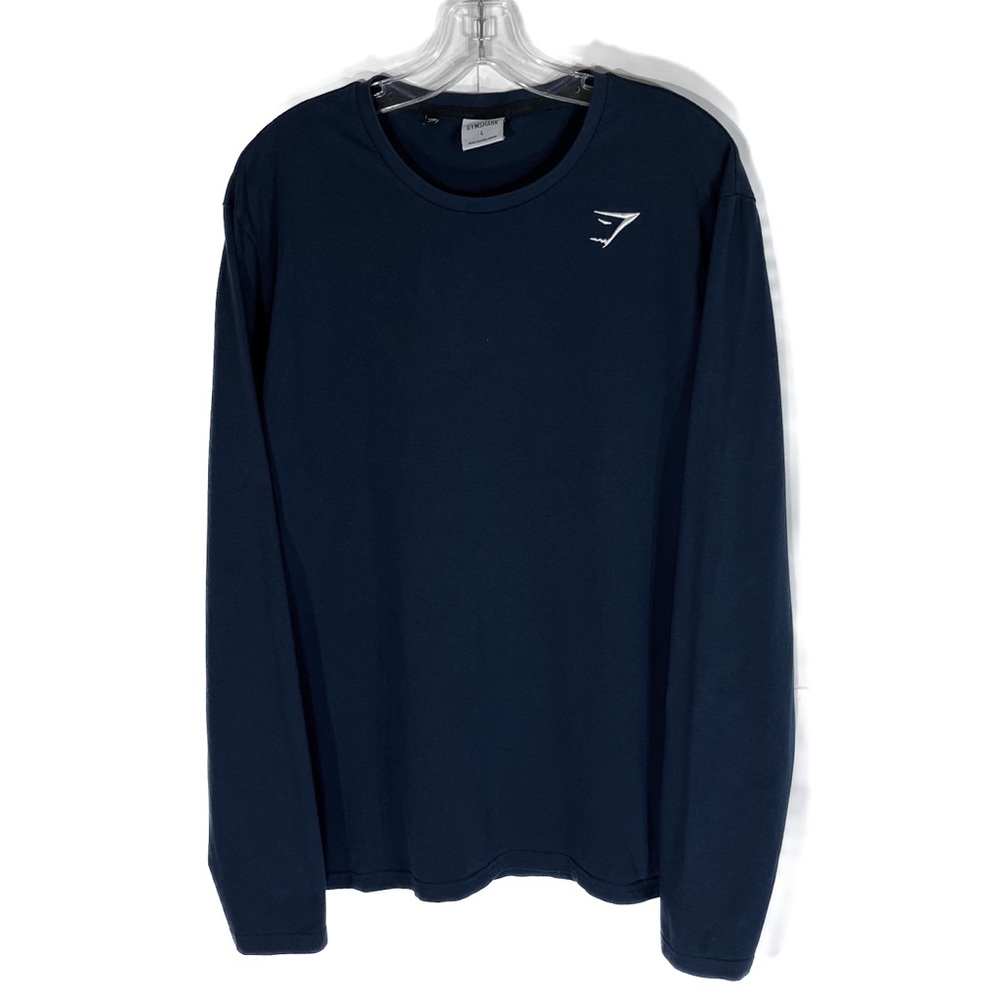 Gymshark Crest Long Sleeve T Shirt Men Size Large Crew Neck Regular Fit Blue EUC
